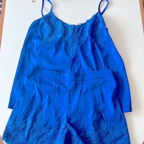 JCL Royal Blue Silky Lace Trim Shorts Pajama Set Sz M/L - Picture 2 of 12